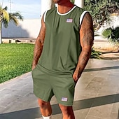 olcso Férfi Basic Tees szettek-Férfi Teniszing Rövidnadrág és póló szett Alkalmi ujjatlan öltöny Ujjatlan Terített nyak Nyár Színes Testedző Alkalmi 2 db Vakáció Hétköznapi viselet Sportruházat Fekete Fehér Zöld Férfi felső póló