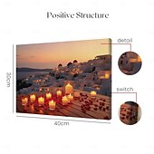 abordables Décoration murale LED-bougies lumineuses santorin art mural en toile à LED décoration murale éclairée par LED impression sur toile éclairée à piles 2AA cuisine lumineuse à LED chambre ou décoration intérieure