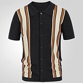 olcso Férfi nyomtatott póló-Férfi Button Up Polos Golfing Hétköznapi Sport Hajtóka Rövid ujjú Divat Alap Színes Kollázs Gombok Nyár Fekete Sötétkék Barna Button Up Polos