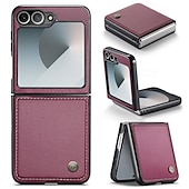 cheap Samsung Cases-Phone Case For Samsung Galaxy Z Flip 6 Z Flip 5 Back Cover Magnetic Support Wireless Charging Card Slot Retro TPU PU Leather
