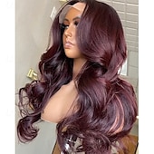 economico Parrucche lace front capelli veri-Capelli umani di Remy Chiusura 5x5 13x6 Pizzo Frontale Parrucca Parte laterale Parte di mezzo Parte libera Brasiliano Molto ondulata Borgogna Parrucca 130% 150% 180% Densità dei capelli con i capelli