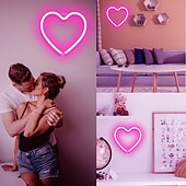 economico Lampade neon LED-luce al neon a forma di cuore rosa - led per San Valentino &amp;decorazione per feste perfetta per la stanza delle ragazze, dormitorio, decorazione per la casa per l&#039;anniversario di matrimonio