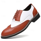 baratos Semi-formal-Sapatos sociais masculinos oxford brogue bico fino em dois tons, branco e marrom-castanho, sapatos vintage de couro inspirados em Gatsby para festas, casamentos e eventos formais dos anos 1920