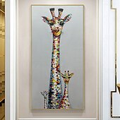 رخيصةأون لوحات فن البوب الزيتية-لوحات زيتية على قماش لحيوانات الزرافة مصنوعة يدويًا من مينتورا لتزيين الحائط صورة تجريدية حديثة للديكور المنزلي بدون إطار غير ممدودة