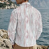 economico camicia da uomo con bottoni-Per uomo Camicia Camicia estiva Maglietta informale Camicia da spiaggia Camicia con bottoni Rosso Verde Kaki Grigio chiaro Manica lunga Strisce Bavero Da mare Hawaiano Tasche Abbigliamento Poliestere
