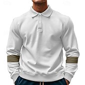 cheap Men&#039;s Classic Polo-Men&#039;s Golf Shirt Golf Polos Shirts Work Casual Lapel Long Sleeve Basic Modern Color Block Patchwork Buttons Spring &amp;  Fall Regular Fit Black White Army Green Khaki Gray Golf Shirt