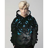 billiga Pojkens 3D Vision &amp; Geometri-Pojkar 3D Grafisk Geometrisk Huvtröja Långärmad Vår Höst Mode Streetwear Barn 4-12 år Huva Utomhus Ledigt Dagligen Normal