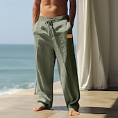 baratos Feriado-Homens Calças de linho Calças Calça verão Calças de praia Bolsos Com Cordão Cintura elástica Tecido Conforto Respirável Comprimento total Casual Diário Feriado Moda Estilo Clássico Preto Branco
