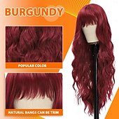 baratos Perucas Sintéticas sem Touca-peruca com franja perucas longas para mulheres cabelo ondulado cacheado peruca sintética resistente ao calor para meninas festa de halloween usar