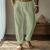 levne Domov-Pánské Plátěné kalhoty Kalhoty Letní kalhoty Gázové kalhoty Šňůrky Elastický pas Straight-Leg Bez vzoru Pohodlné Prodyšné Plná délka Domů Ležérní Denní Módní Klasický styl Černá Bílá