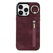 お買い得  iPhone用ケース-電話 ケース 用途 iPhone 16 Pro Max プラス iPhone 15 プロマックスプラス iPhone 14 13 12 11 Pro Max Plus Mini バックカバー スタンド付き バンカーリング ジッパ－ レトロ風 TPU PUレザー