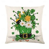abordables Housse de coussin de vacances-Housse de coussin décorative pour la Saint-Patrick, 1 pièce, taie d&#039;oreiller carrée douce en forme de trèfle pour chambre à coucher, salon, canapé, chaise