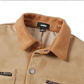billige Faux suede jakker-Herre Vindtett jakke Imitert semsket jakke Brun semsket jakke Fritid / hverdag Vindtett jakke Lapper Lomme Vinter Vår &amp; Vinter Helfarge Årgang Mote Skjortekrage Normal Navyblå Kakifarget Militærgrønn