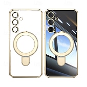 economico Cover Samsung-Custodia per telefono per Samsung Galaxy S24 Ultra S24 Plus S24 FE S25 Ultra con supporto per stand ricarica wireless placcatura retro magnetica
