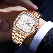 halpa Kvartsikellot-OLEVS miesten tankokello minimalistinen timanttikello muotipuku analoginen kvartsikello miesten kellot suorakulmainen vedenkestävä ruostumaton teräs hohtava päivämääräkello Valentinsdaglahja miehille