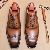 baratos Formal-sapatos oxford masculinos de couro sintético genuíno com bico fino – design brogue clássico, estilo formal, ideal para negócios, casamentos e ocasiões especiais