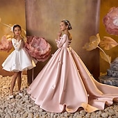 cheap Flower Girl&#039;s Dresses-Kids Girls&#039; Flower Girl Dress First Communion Dress Party Dress Solid Color Half Sleeve Performance Wedding Party Mesh Princess Sweet Mesh Mid-Calf Sheath Dress Tulle Dress Summer Spring Fall kids