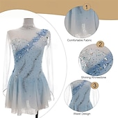 cheap Figure Skating Dresses-Figure Skating Dress Women's Girls' Ice Skating Dress Sky Blue High Elasticity Training Competition Skating Wear Classic Crystal / Rhinestone Long Sleeve Ice Skating Figure Skating