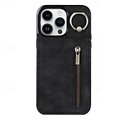 お買い得  iPhone用ケース-電話 ケース 用途 iPhone 16 Pro Max プラス iPhone 15 プロマックスプラス iPhone 14 13 12 11 Pro Max Plus Mini バックカバー スタンド付き バンカーリング ジッパ－ レトロ風 TPU PUレザー
