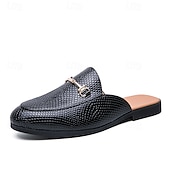 abordables Sabots et mules-mocassins marron à motif serpent pour hommes – mules à enfiler en similicuir avec boucle en métal pour une tenue décontractée et formelle