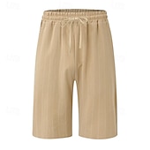 baratos Feriado-Homens Calção Shorts de linho Shorts de verão Shorts de praia Bolsos Com Cordão Cintura elástica Listra Conforto Respirável Comprimento do joelho Ao ar livre Feriado Praia Férias Casual Preto Branco