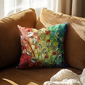 billiga blom- och växtstil-1 uppsättning 5 st kuddöverdrag modern olja paitng stil blad dekorativa kuddkudde för rumsdekor utomhus / inomhus kudde för soffa soffa stol