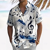 cheap Music and Guitars-Men&#039;s Notes Casual Shirt Button Up Shirt Short Sleeve Casual Causal Casual Summer Spring Turndown Button Up White