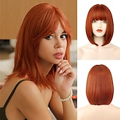 cheap Synthetic Trendy Wigs-Bob Wig with Bangs Short  Wig for Women, Cosplay Wig Easy to Wear, Straight Bob Wig for White Women, Synthetic Wig for Everyday, Party and Halloween