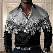 abordables Chemise en Satin pour Homme-Homme Floral Chemise décontractée Chemise boutonnée manche longue Décontractées Soirée Cadeau Casual Printemps Automne Col rabattu Boutonner Jaune Bleu Violet Vert Gris