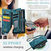 cheap Samsung Cases-Phone Case For Samsung Galaxy Z Fold 6 Z Fold 5 Z Fold 4 Wallet Case with Stand Holder Zipper with Wrist Strap Retro TPU PU Leather