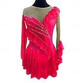 abordables Robes de Patinage Artistique-Robe de patinage artistique Femmes Fille Patinage Robe Rouge Bleu Roi Patchwork Trou de pouce Maille Spandex Élastique Entraînement Pratique Professionnel Tenue de Patinage cristal pailleté manche