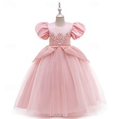 levne Šaty s pohádkovým motivem-Děti Dívčí Cosplay šaty Šaty na párty Pevná barva Krátký rukáv Výkon Narozeniny Síťka Cosplay kostým Sladký Polyester Do půli lýtek Šaty na párty Swingové šaty Áčkové šaty Léto 4 roky + Žlutá Světl