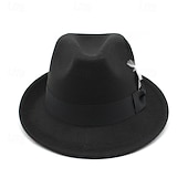 cheap Fedora Hat-Men&#039;s Kentucky Derby Hat Sun Hat Cowboy Hat Fedora Trilby Hat Black Red Woolen Vintage Style Fashion 18th Century State of Texas Daily Theme Party Solid / Plain Color Sunscreen Cosplay