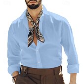 economico Casual da lavoro-Per uomo Camicia Camicia di lino Camicia casual Camicia con Bottoni Camicia di cotone Semplice Vacanza Camicia hawaiana Nero Bianco Cachi Grigio Manica Lunga Colletto alla coreana Primavera &amp; Autunno