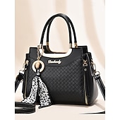 cheap Handbag &amp; Totes-Women&#039;s Green Quilted Handbag with Gold Handle, Leopard Print Scarf Accent, and Crossbody Strap for Casual and Office Use