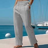 cheap Holiday-Men&#039;s Trousers Summer Pants Beach Pants Pocket Drawstring Elastic Waist Plain Comfort Breathable Vacation Daily Holiday Hawaiian Boho Black White