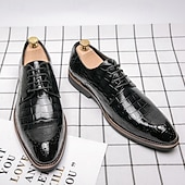 economico Formale-scarpe oxford da uomo in similpelle con motivo coccodrillo nero - calzature formali classiche con lacci per lavoro e occasioni speciali