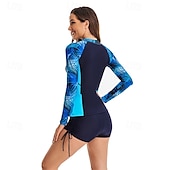 olcso Kiütés őrök-Női Rashguard fürdőruha UV Napvédelem UPF50+ Könnyű Hosszú ujj Spandex Fürdőruha 2 db Cipzár Úszás Szörfözés Tengerpart Vízi sportok Kollázs Nyomtatott Nyár Tavasz Ősz