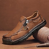 preiswerte Herrenpantoletten &amp; -slipper-Braune Slipper aus Kunstleder für Herren mit seitlichem Reißverschluss und handgenähten Details – bequeme Freizeitschuhe für die Arbeit, Reisen und den Alltag