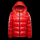billiga Herrdunjackor och -parkas-Herr Vinterjacka Dun Pufferjacka Hoodiejacka Huva Vitt anddun Utomhus Sport Helgen Normal Elegant och modernt Varm Fritid Vinter Slät Svart Rubinrött Pufferjacka