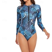 billiga Utslag-Dam Rash-guards Baddräkt Lättvikt Långärmad Kroppsdräkt Baddräkt Dragkedja fram Simmning Surfing Strand Vattensport Blommig Tryckt Sommar Vår Höst