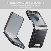 Χαμηλού Κόστους Samsung Θήκη-τηλέφωνο tok Για Samsung Galaxy Z Flip 6 Πίσω Κάλυμμα με βάση στήριξης Μαγνητική Υποστήριξη ασύρματης φόρτισης Ρετρό TPU PU δέρμα