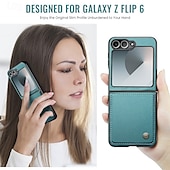 cheap Samsung Cases-Phone Case For Samsung Galaxy Z Flip 6 Z Flip 5 Back Cover Magnetic Support Wireless Charging Card Slot Retro TPU PU Leather