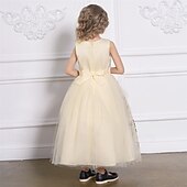 levne Párty šaty-Děti Dívčí Šaty na párty Květinový Bez rukávů Výkon Narozeniny Síťka Kravatový uzel Krásná Sladký Polyester Maxi Šaty na párty Swingové šaty Áčkové šaty Léto 4 roky + Šampaňská Vodní modrá Trávov