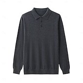 olcso Férfi Elite Polo-férfi gyapjú üzleti hétköznapi hajtóka hosszú ujjú modern formális egyszínű gombos tavaszi ősz világoskék fekete sötétkék kék sötétszürke bézs