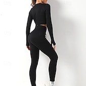 abordables Conjuntos y Monos-Mujer Conjunto de Ropa Fitness Sujetador deportivo con medias Mono de Fitness 2 Piezas Color sólido Mallas Leggings Trajes de Yoga Negro Blanco Yoga Aptitud física Entrenamiento de gimnasio Alta