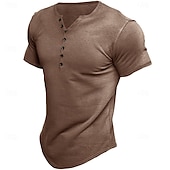 billige Uformell Henley T-skjorte-Herre T skjorte T-skjorter Henley Topp Kortermet Helfarge عادي Årgang Daglig Knapper Henley utendørs Avslappet Daglig Sommer Vår &amp; Vinter Svart Hvit Grå Henley T-skjorte