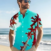 olcso Trópusi növények-Férfi Fák / falevelek Hawaii ing Aloha ing Rövid ujjú Hawaii Üdülő Vakáció Hétköznapi Nyár Tavasz Térfogatcsökkenés Begombol Lóhere