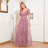 levne růžová-A-line večerní róba elegantní šaty na večírek plesové podlahové délky bez rukávů výstřih do V podzimní svatební host s tylovým žebříčkovým výstřihem s výšivkou