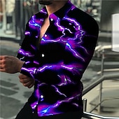ieftine Model 3D-Bărbați Fulger Cămașă Manșon Lung Modă Designer Casual În aer liber Concediu Vară Primăvară Răsfrânt Imprimeu Buton în jos Galben Deschis Negru Alb Galben Roșu-aprins